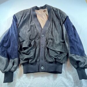 VTG La Matta Sz 60 Made in Italy‎ Leather Wool Bomber Cardigan Jacket Menswear